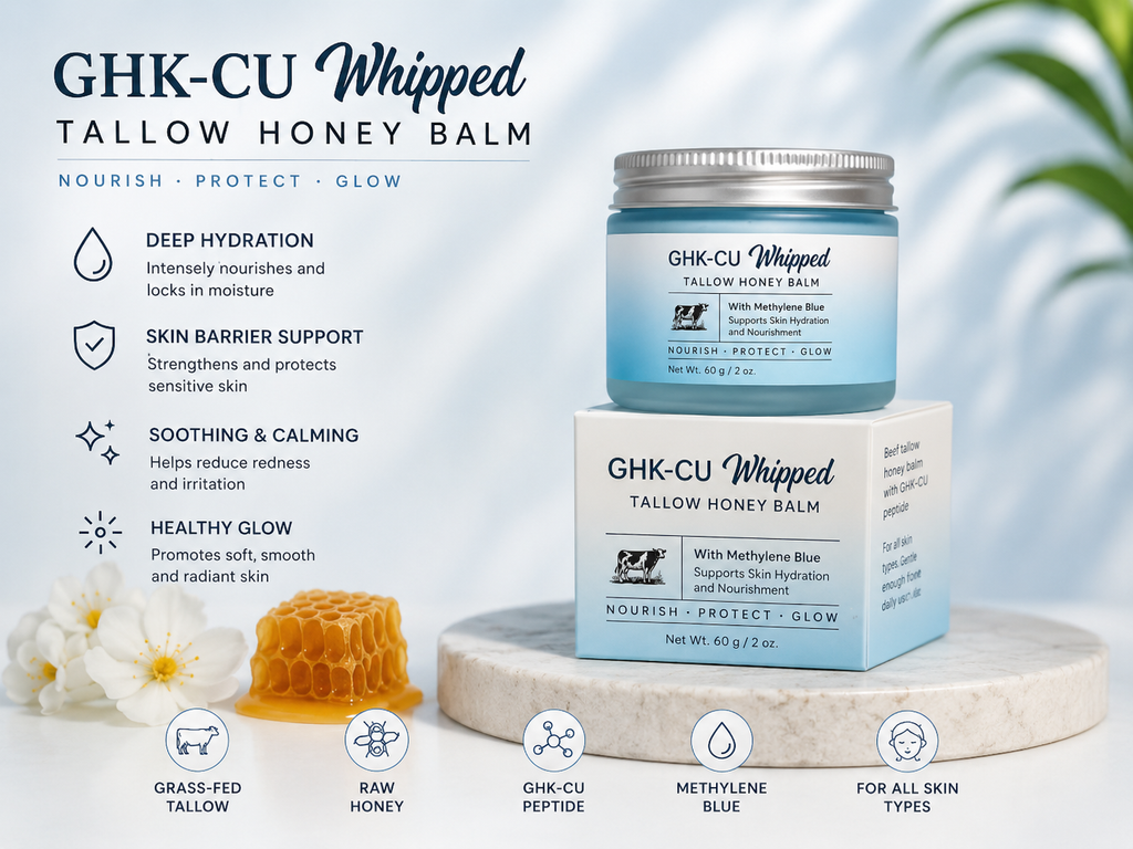 GHK-Cu Whipped Tallow Honey Balm with Methylene Blue – 60g