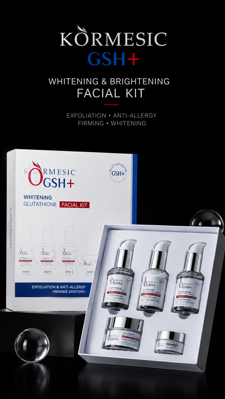 KORMESIC GSH+ Glutathione Brightening Facial Kit – 5 Step Skincare Set